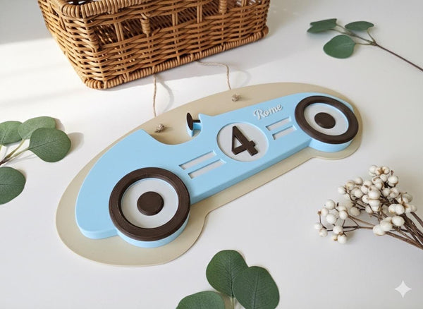 Personalized 3D Race Car Name Sign, Vintage Nursery Decor, Kids Room Art