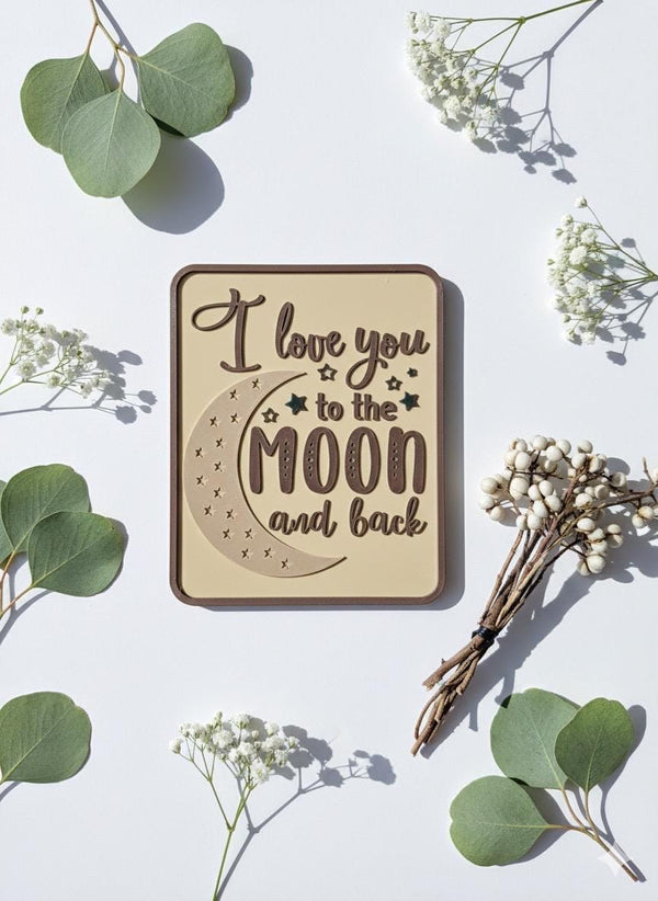 Personalised Nursery Decor Sign: Moon and Back, Scandinavian Wood