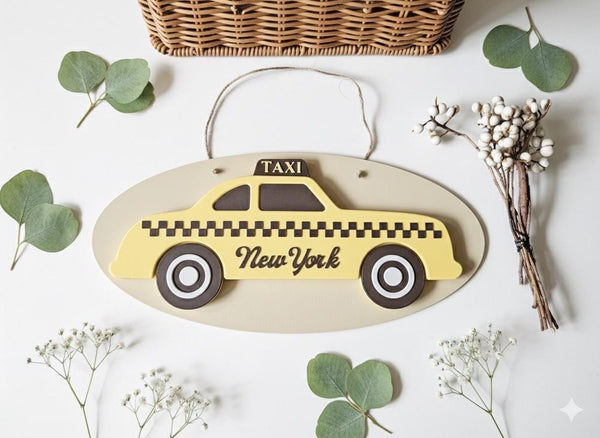 Personalized 3D Taxi Car Sign – Vintage New York Nursery Decor