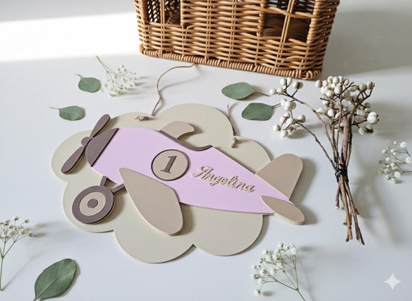 Personalised Airplane Nursery Decor: Custom Name Wall Sign, Baby Girl Gift