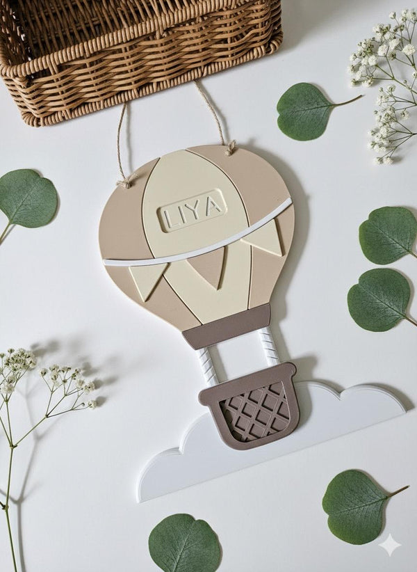 Personalized Hot Air Balloon Name Sign, Pastel Scandinavian Nursery Decor