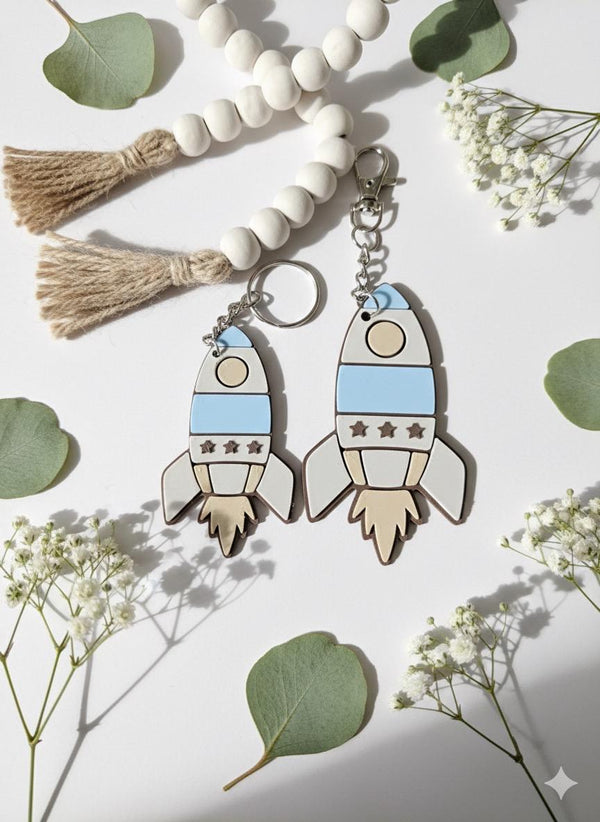 Personalized Rocket Keychain, Custom Name Backpack Tag, Space Theme Accessory