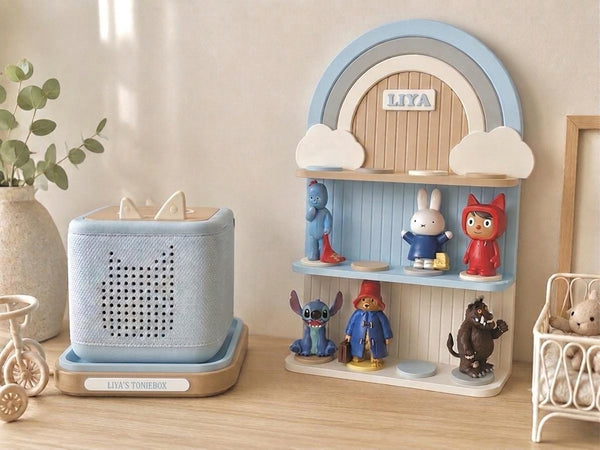 Personalised Ice Blue Rainbow Tonie Shelf & Toniebox Dock | Toniebox Storage Display