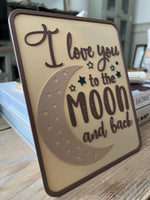 Personalised Nursery Decor Sign: Moon and Back, Scandinavian Wood