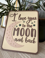 Personalised Nursery Decor Sign: Moon and Back, Scandinavian Wood