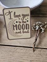 Personalised Nursery Decor Sign: Moon and Back, Scandinavian Wood