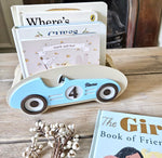 Personalized Retro Race Car Bookshelf, 3D Printed Toy Storage, Nursery Decor