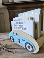 Personalized Retro Race Car Bookshelf, 3D Printed Toy Storage, Nursery Decor