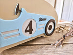 Personalized Retro Race Car Bookshelf, 3D Printed Toy Storage, Nursery Decor