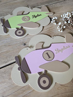Personalised Airplane Nursery Decor: Custom Name Wall Sign, Baby Girl Gift