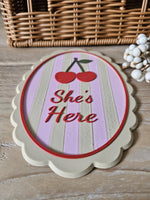 Hello World or She Is Here Baby Plaque: Newborn Photo