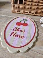 Hello World or She Is Here Baby Plaque: Newborn Photo