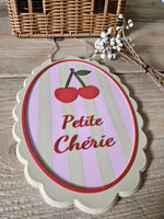 Petite Cherie Cherry Nursery Sign, French Baby Girl Wall Art, Pink Pastel Decor
