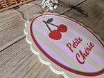 Petite Cherie Cherry Nursery Sign, French Baby Girl Wall Art, Pink Pastel Decor