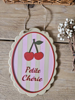 Petite Cherie Cherry Nursery Sign, French Baby Girl Wall Art, Pink Pastel Decor
