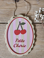 Petite Cherie Cherry Nursery Sign, French Baby Girl Wall Art, Pink Pastel Decor