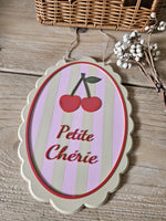 Petite Cherie Cherry Nursery Sign, French Baby Girl Wall Art, Pink Pastel Decor