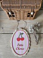 Petite Cherie Cherry Nursery Sign, French Baby Girl Wall Art, Pink Pastel Decor