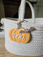 Personalised Pumpkin Keychain: Engraved Halloween Bag Tag with "Boo"