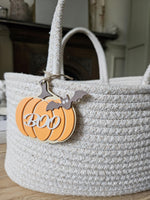 Personalised Pumpkin Keychain: Engraved Halloween Bag Tag with "Boo"