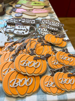 Personalised Pumpkin Keychain: Engraved Halloween Bag Tag with "Boo"