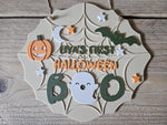 Personalised Halloween Plaque: 3D Printed Keepsake with Ghost, Pumpkin BatBaby’s First