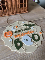 Personalised Halloween Plaque: 3D Printed Keepsake with Ghost, Pumpkin BatBaby’s First