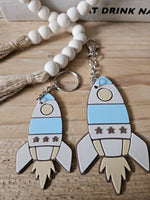 Personalized Rocket Keychain, Custom Name Backpack Tag, Space Theme Accessory