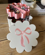 Personalized Scalloped Storage Box, Bow Lid Trinket Organizer, Kids Nursery Decor