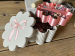 Personalized Scalloped Storage Box, Bow Lid Trinket Organizer, Kids Nursery Decor
