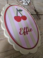 Custom Cherry Name Sign, Pastel Nursery Plaque, 3D Printed Wall Decor