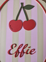 Custom Cherry Name Sign, Pastel Nursery Plaque, 3D Printed Wall Decor