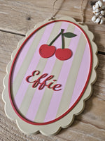 Custom Cherry Name Sign, Pastel Nursery Plaque, 3D Printed Wall Decor