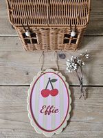 Custom Cherry Name Sign, Pastel Nursery Plaque, 3D Printed Wall Decor