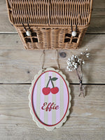 Custom Cherry Name Sign, Pastel Nursery Plaque, 3D Printed Wall Decor