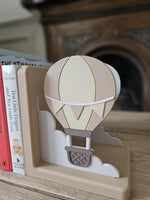 Hot Air Balloon Bookends, Scandinavian Pastel Nursery Decor, Personalized Kids Shelf Book Holders