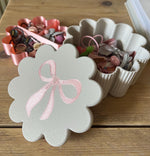 Personalized Scalloped Storage Box, Bow Lid Trinket Organizer, Kids Nursery Decor