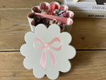 Personalized Scalloped Storage Box, Bow Lid Trinket Organizer, Kids Nursery Decor