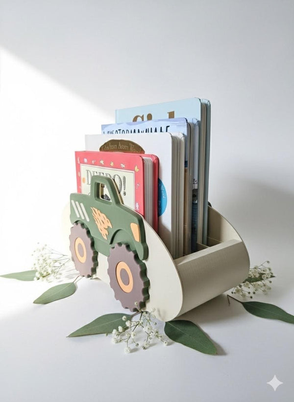 Personalized Monster Truck Book Storage, Kids Book Organizer, Nursery Decor Boy, PLA Plastic