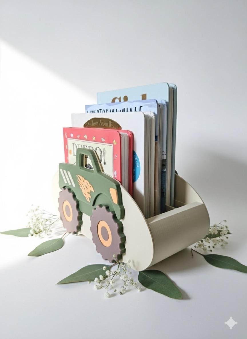 Personalized Monster Truck Book Storage, Kids Book Organizer, Nursery Decor Boy, PLA Plastic