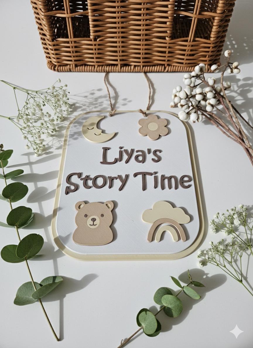 Personalized 3D Printed Story Time Sign, Scandinavian Nursery Decor, Baby Name Art
