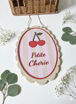 Petite Cherie Cherry Nursery Sign, French Baby Girl Wall Art, Pink Pastel Decor