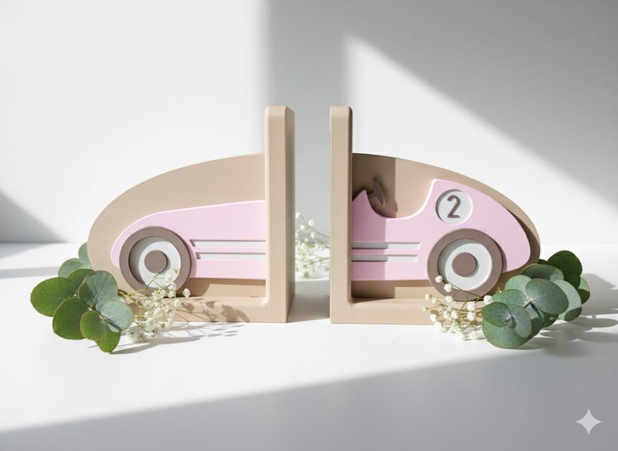 Personalized 3D Printed Retro Car Bookends, Nursery Decor, Kids Bookshelf Organizer