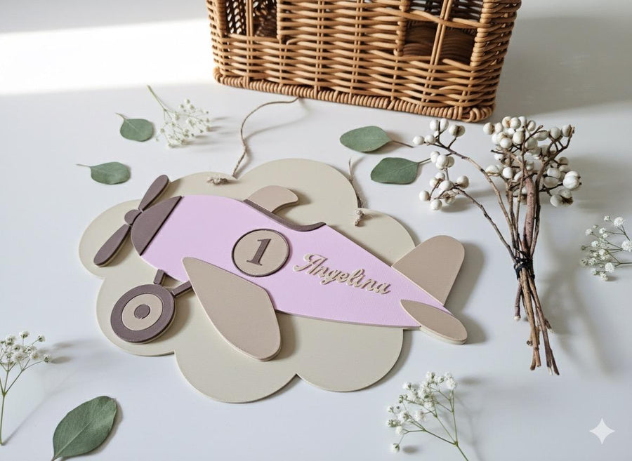Personalised Airplane Nursery Decor: Custom Name Wall Sign, Baby Girl Gift