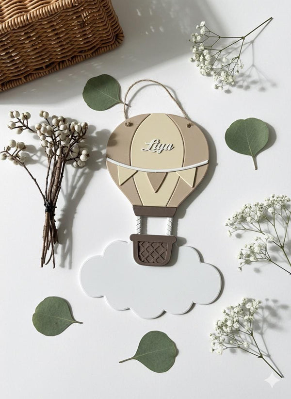 Personalised Hot Air Balloon and Cloud Wall Sign: Pastel Nursery Decor