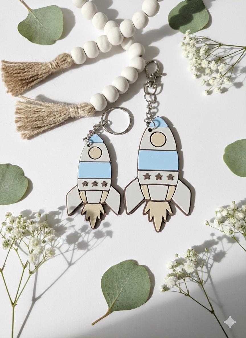 Personalized Rocket Keychain, Custom Name Backpack Tag, Space Theme Accessory